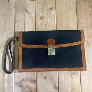 Yves Carreau New York Paris Minimalistic Black Tan Leather Clutch Bag Purse